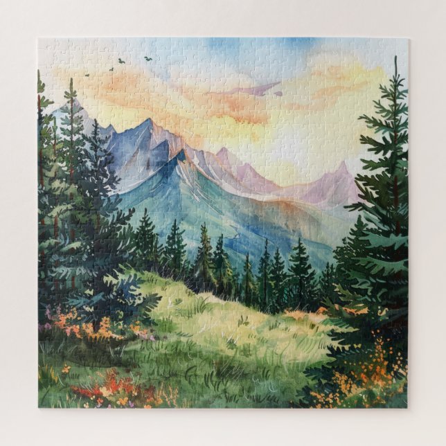 Puzzle Watercolor Summer Mountain (Vertical)