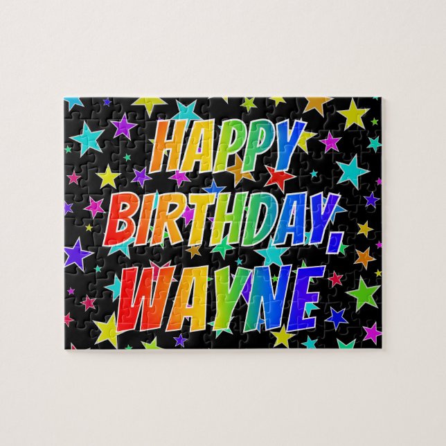 Puzzle "WAYNE" Prénom, Amusant "HEUREUX ANNIVERSAIRE" (Horizontal)