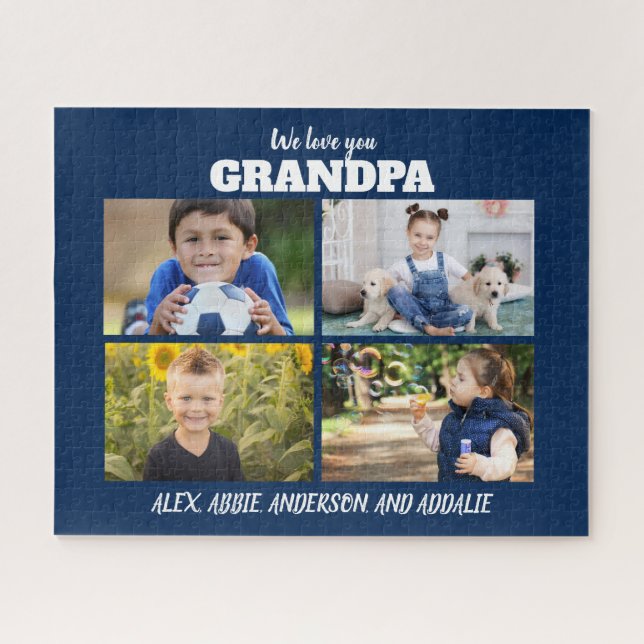 Puzzle We Love You Grand-père 4 Photo Navy Blue 16x20 (Horizontal)