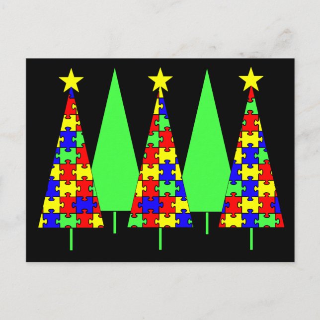 Puzzle Weihnachtsbaumen - Aufklärung über Autismus Feiertagspostkarte (Vorderseite)