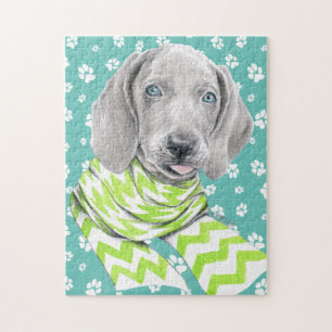 Puzzle Weimaraner mignon chiot avec foulard Portrait de c