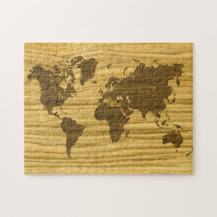 Puzzle Wenge et carte du monde de chêne de crevasse