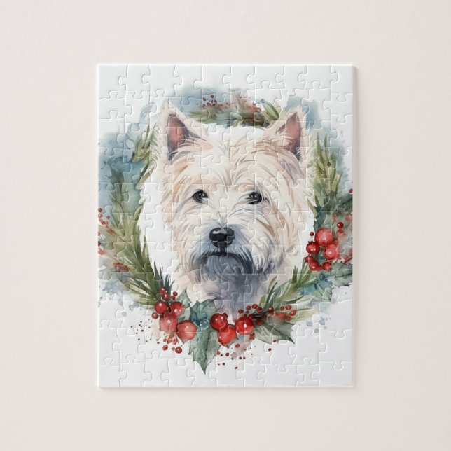 Puzzle West Highland White Terrier Wire de Noël (Vertical)
