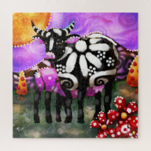 Whimsical Abstract Momma & Baby Cow Funky Farm