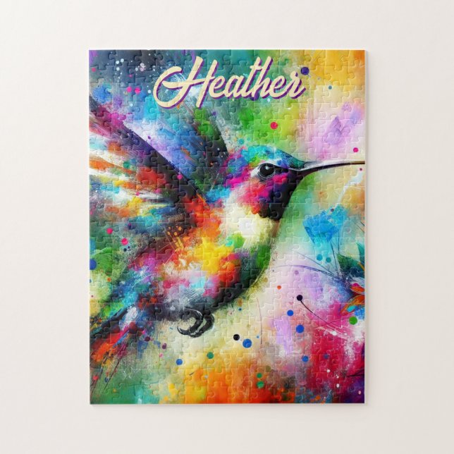 Puzzle Whimsical Colorful Hummingbird Bird Personnalisé (Vertical)