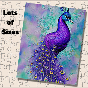 Puzzle Whimsical Purple Peacock with Tail Feathers