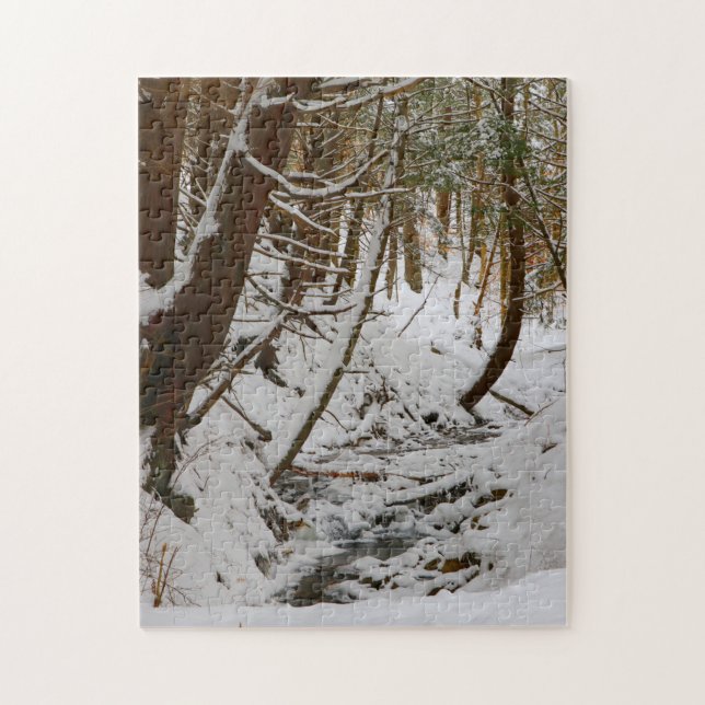 Puzzle Whimsical Wintry Wooded Creek Bed Scene (Vertical)