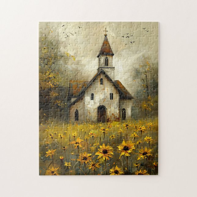 Puzzle White Church Jaune Fleur sauvage Russe (Vertical)