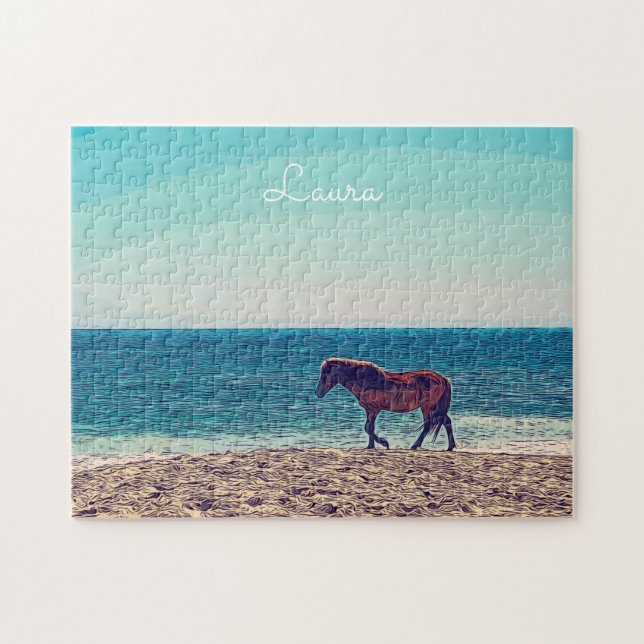 Puzzle Wild Horse Beach mignonne Personnalisé (Horizontal)
