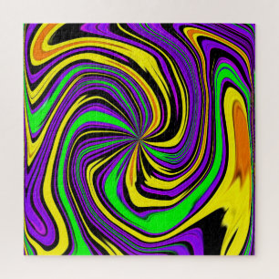 Puzzle Wild Wet Paint Swirl in Green Purple and Yellow