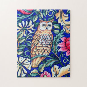 Puzzle William Morris Owl Tapestry, Beige and Cobalt Blue