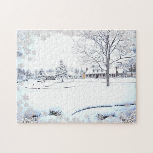 Puzzle Winter Snow Farmhouse Scene