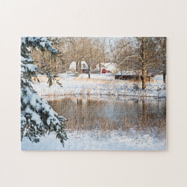 Puzzle Winter Snow Pond & Barns Tennessee Photographie (Horizontal)