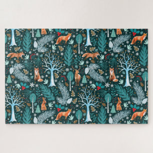Puzzle Winter Woodland Turquoise/Gold ID785
