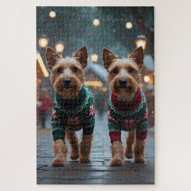 Puzzle Wire Fox Terrier Dogs Christmas Snow Holiday (Vertical)