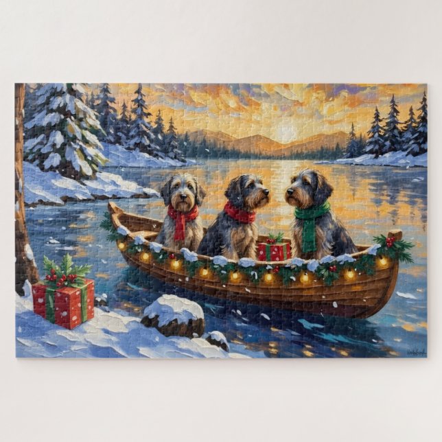 Puzzle Wirehaired Pointing Griffon Christmas Boat Holiday (Horizontal)