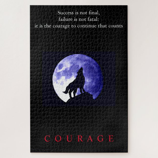 Puzzle Wolf Blue Night Motivational Courage (Vertical)