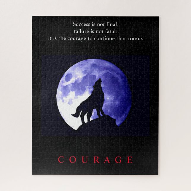 Puzzle Wolf Blue Night Motivational Courage (Vertical)