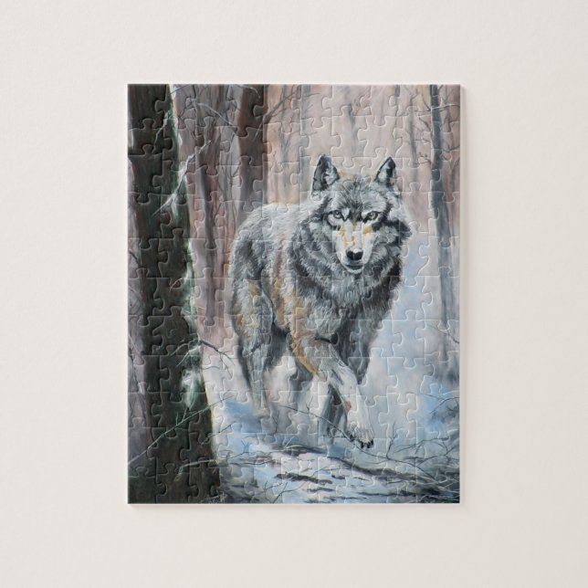 Puzzle Wolf dans une forêt d'hiver (Vertical)