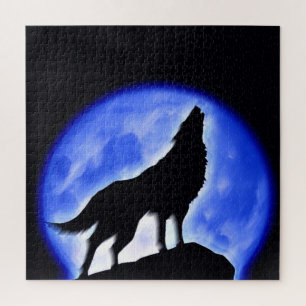 Puzzle Wolf Fullmoon & Blue Night - Wild Animaux Art