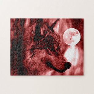 Puzzle Wolf Fullmoon & Red Night - Wild Animaux Art