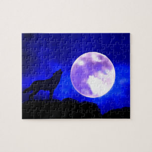 Puzzle Wolf Howling at Moon Blue Night Artwork Animal Art