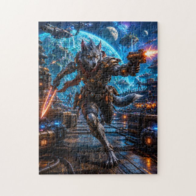 Puzzle Wolf-Like Alien Pirate — Running Assault (Vertical)