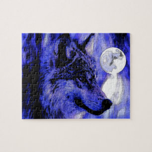 Puzzle Wolf Motivation Liberté Bleu nuit pleine lune