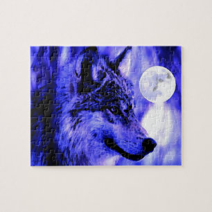 Puzzle Wolf Motivation Liberté Bleu nuit pleine lune