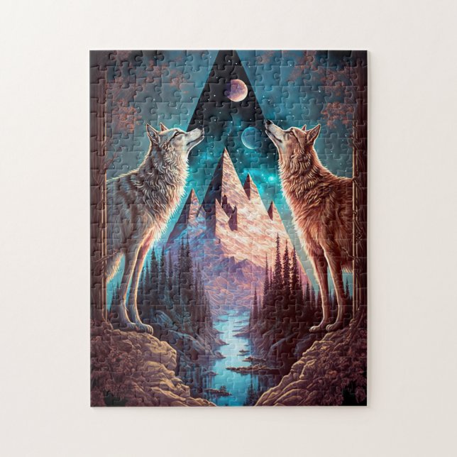Puzzle Wolves Mountain Visionary Imaginaire Art (Vertical)