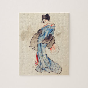 Puzzle Woman Full-Length Portrait by Katsushika Hokusai