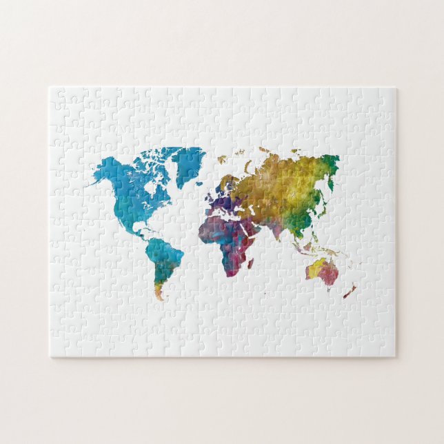 Puzzle World map in watercolor (Horizontal)