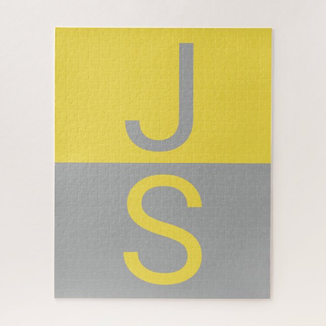 Puzzle Yellow & Grey Modern Initials monogram (Vertical)