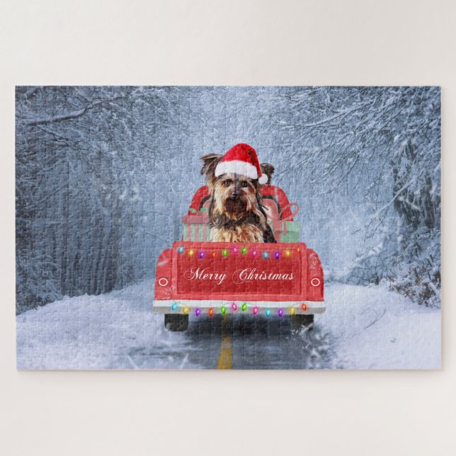 Puzzle Yorkshire Terrier Dog Neige assis à Noël (Horizontal)