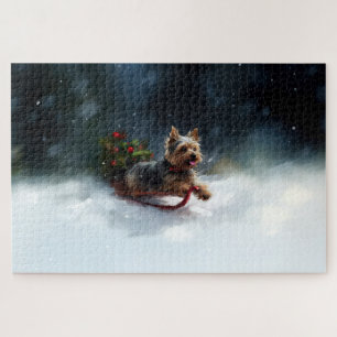 Puzzle Yorkshire Terrier Noël neige hiver