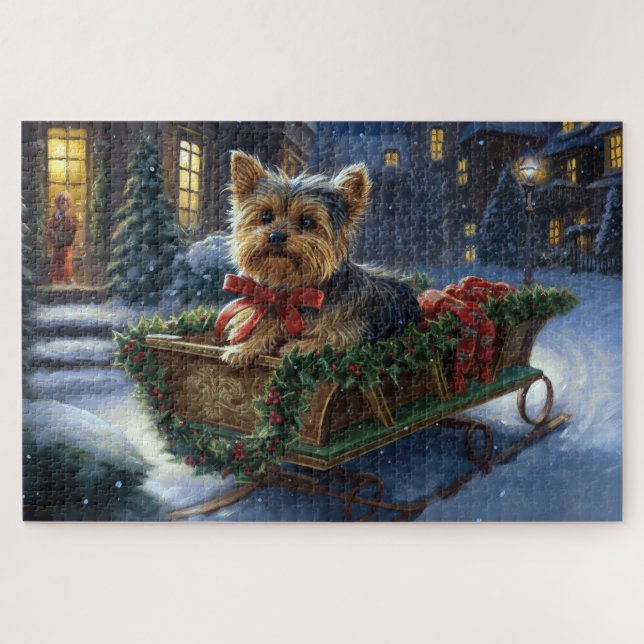 Puzzle Yorkshire Terrier Saison de Noël festive (Horizontal)