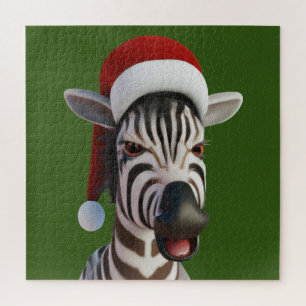 Puzzle Zèbre de Noël Animal Drôle Portant un Chapeau de P