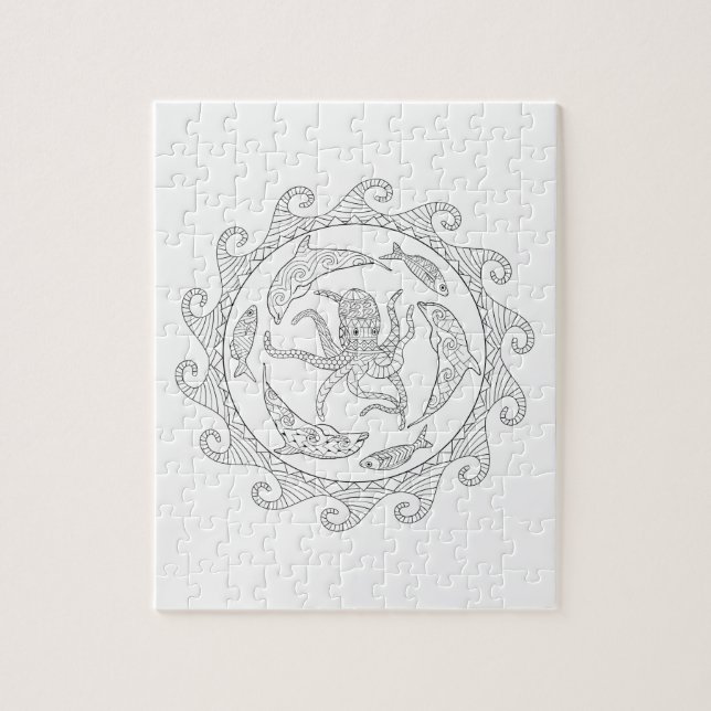 Puzzle zum Färben von Meerestieren (Vertikal)