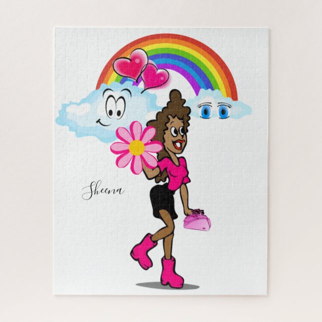 Puzzles Africaine fille Coeurs roses (Vertical)