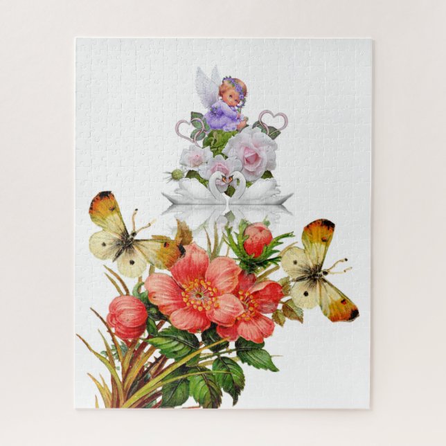 Puzzles Baby Angel Swans Fleurs florales (Vertical)