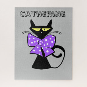 Puzzles Black Cat Lila Bow Krawatte