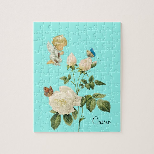 Puzzles Blanc Ange Bleu Papillon Floral (Vertical)