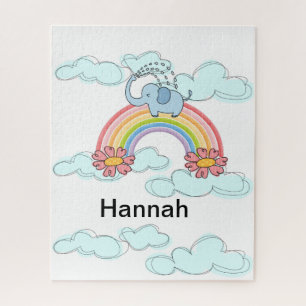 Puzzles Blue Elephant Nuages Floral