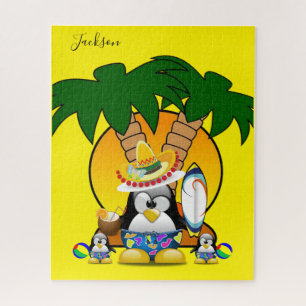 Puzzles Blue Pinguin Surfer Sombrero