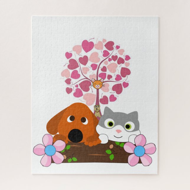 Puzzles Chat de Chien Floral (Vertical)