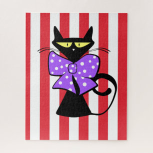 Puzzles Chat Noir Rayures Rouges et Blanches