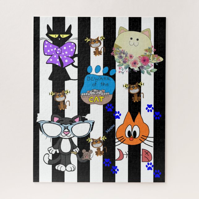 Puzzles Chats Chatons Féline Poissons OsBande noir (Vertical)