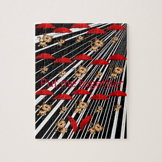 Puzzles Chats Parapluies rouges Gris Gris noir (Vertical)