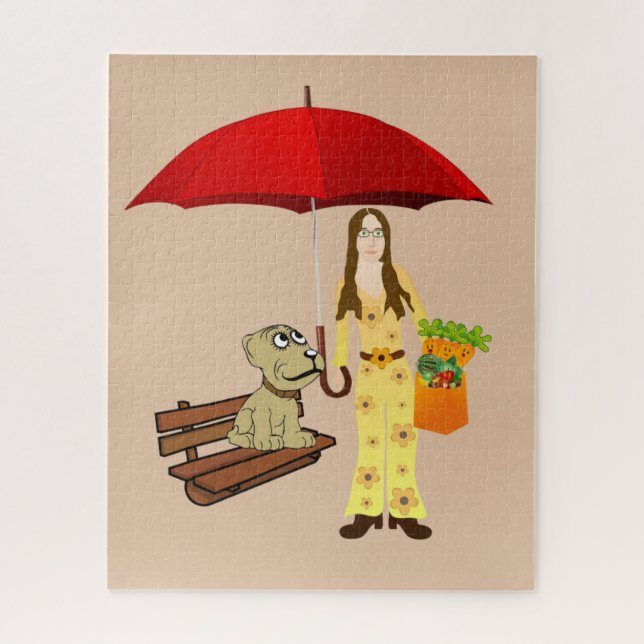 Puzzles Chien Hippie Parapluie Rouge (Vertical)
