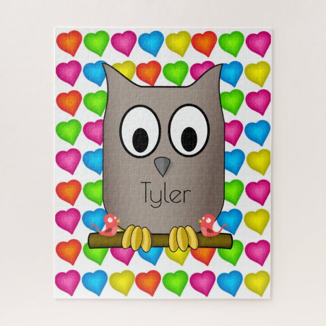 Puzzles Colored Hearts Owl Bird (Vertikal)